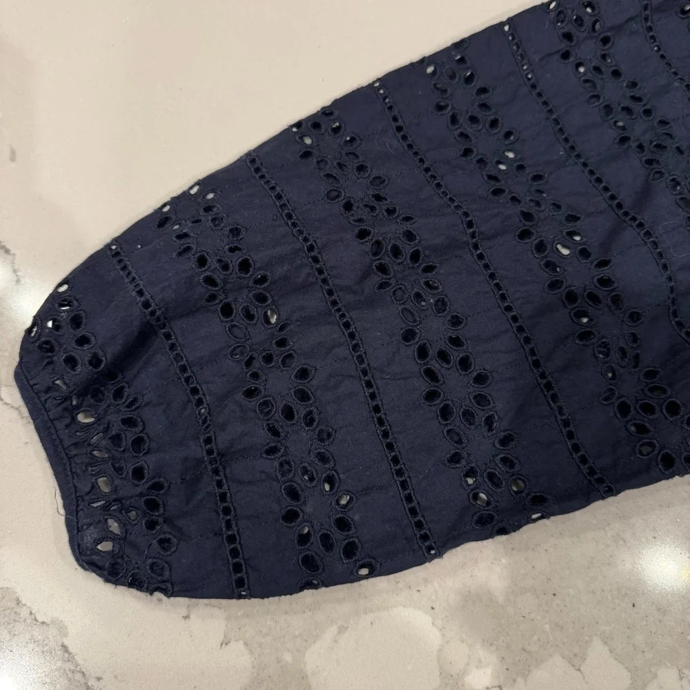 J. Crew Eyelet Navy 3/4 Sleeve Top Size Small